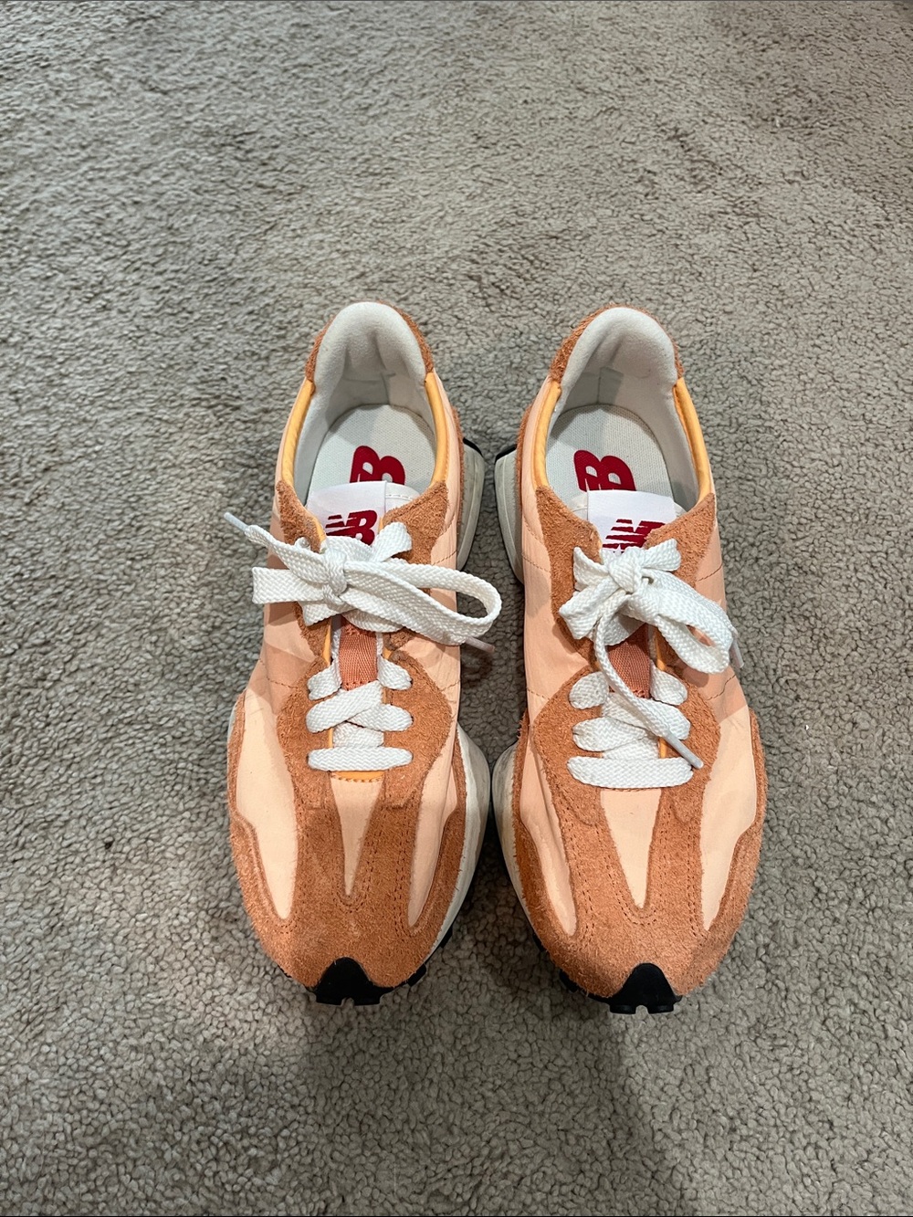 New Balance Women's Peach Suede & Mesh Sneakers with White Accents - Picture 2 of 6